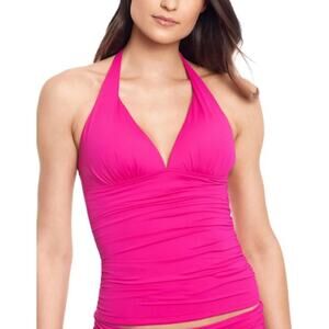Lauren Ralph Lauren Orchid Pink Halter Ruched Tankini Top Women's 10 NWT